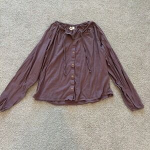 Pact Portside Poet Top Womens S Purple Linen Cotton Blend Flowy Casual Button Up